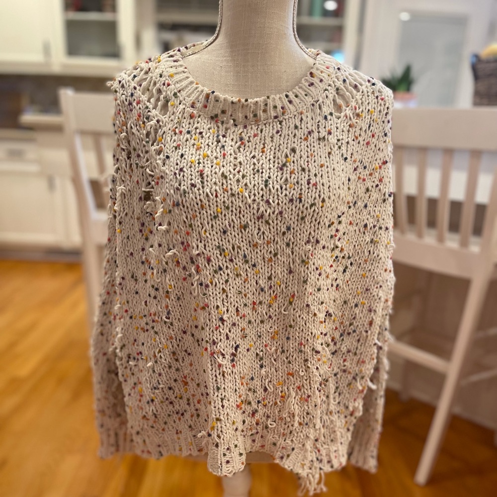 L Love cream destroyed colorful speckled sweater